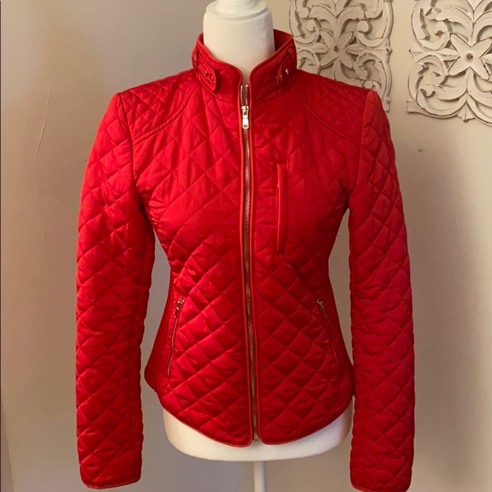 Zara Quilted Fitted Jacket - Red (Size Medium)